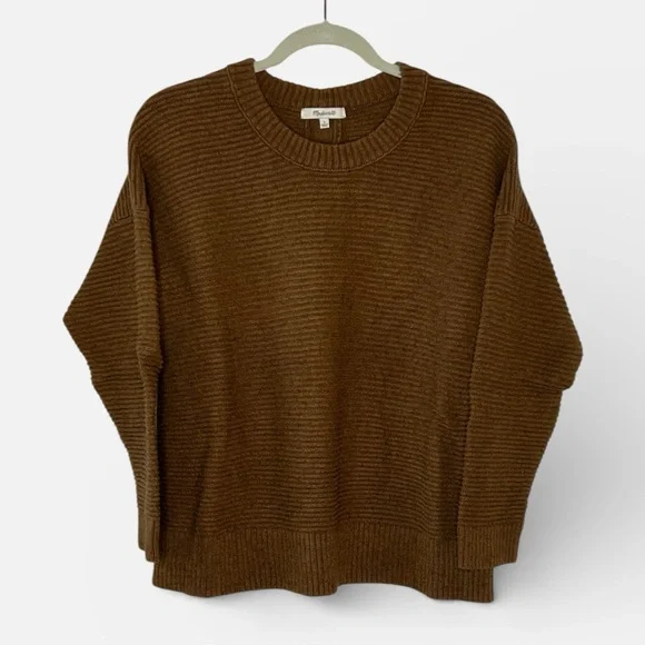 ⭐️ Madewell Greensboro Button-back Ribbed Sweater Heather Cinnamon Brown LARGE - Picture 6 of 13